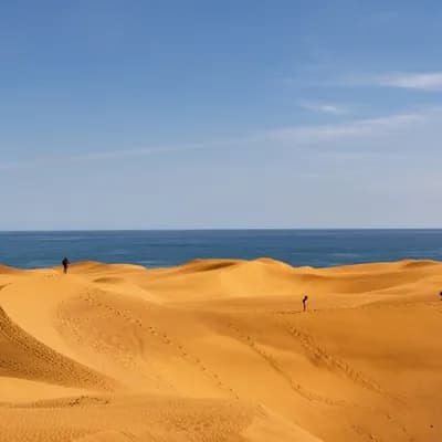 Goldene Dünen von Maspalomas auf Gran Canaria mit dem Atlantik im Hintergrund